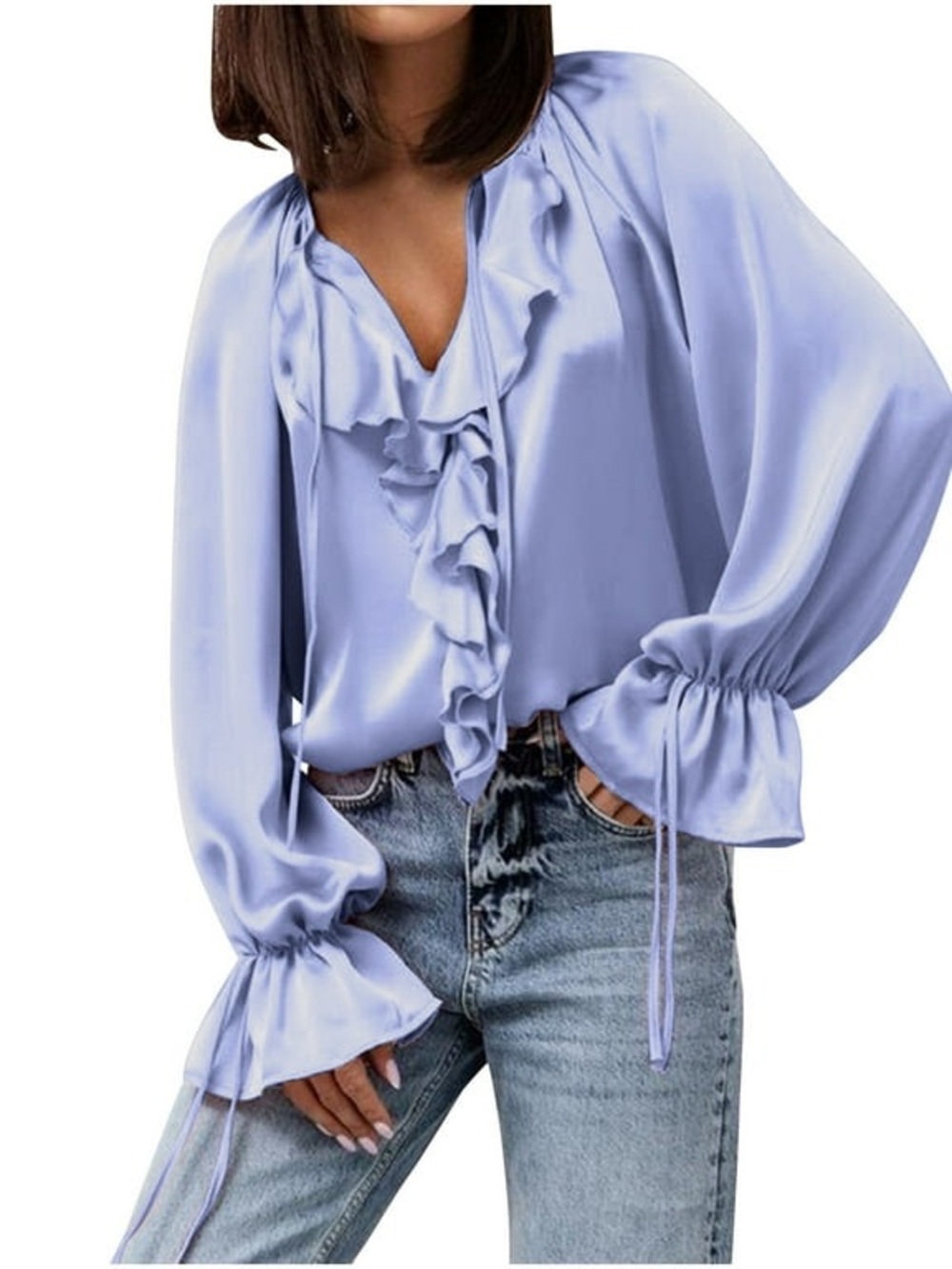 Light Purple Ruffle Satin Blouse - Women Tops